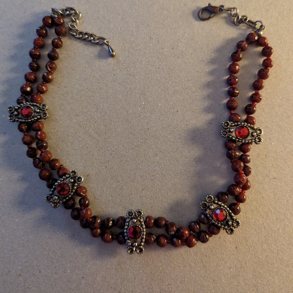 Vintage Victorian Inspired 16" Gothic Blood Red Beads, and Crystals - Picture 2 of 3